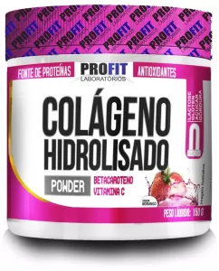 Colageno Hidrolisado em pó Sabor Morango Pote 300 Gramas Profit